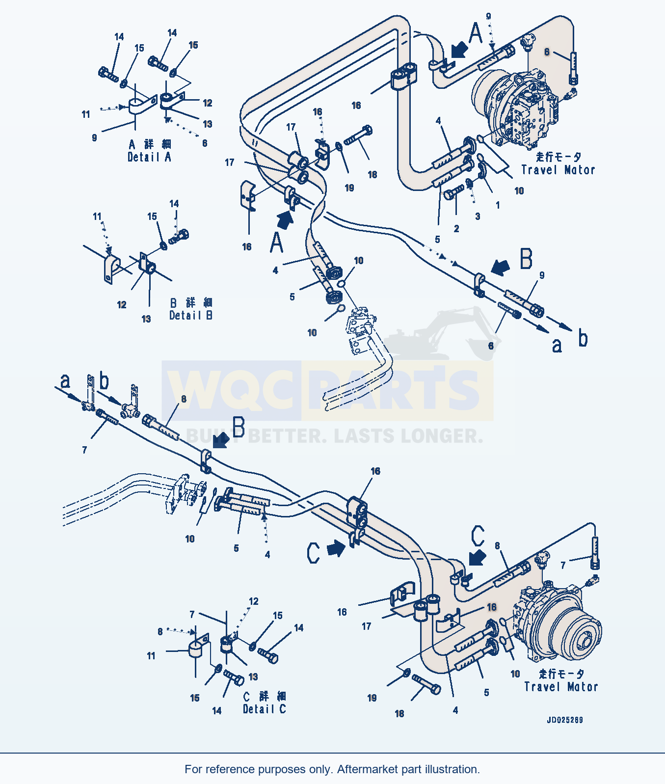 Komatsu PC1250-8 Travel Piping, Motor Side (#30158-) parts diagram