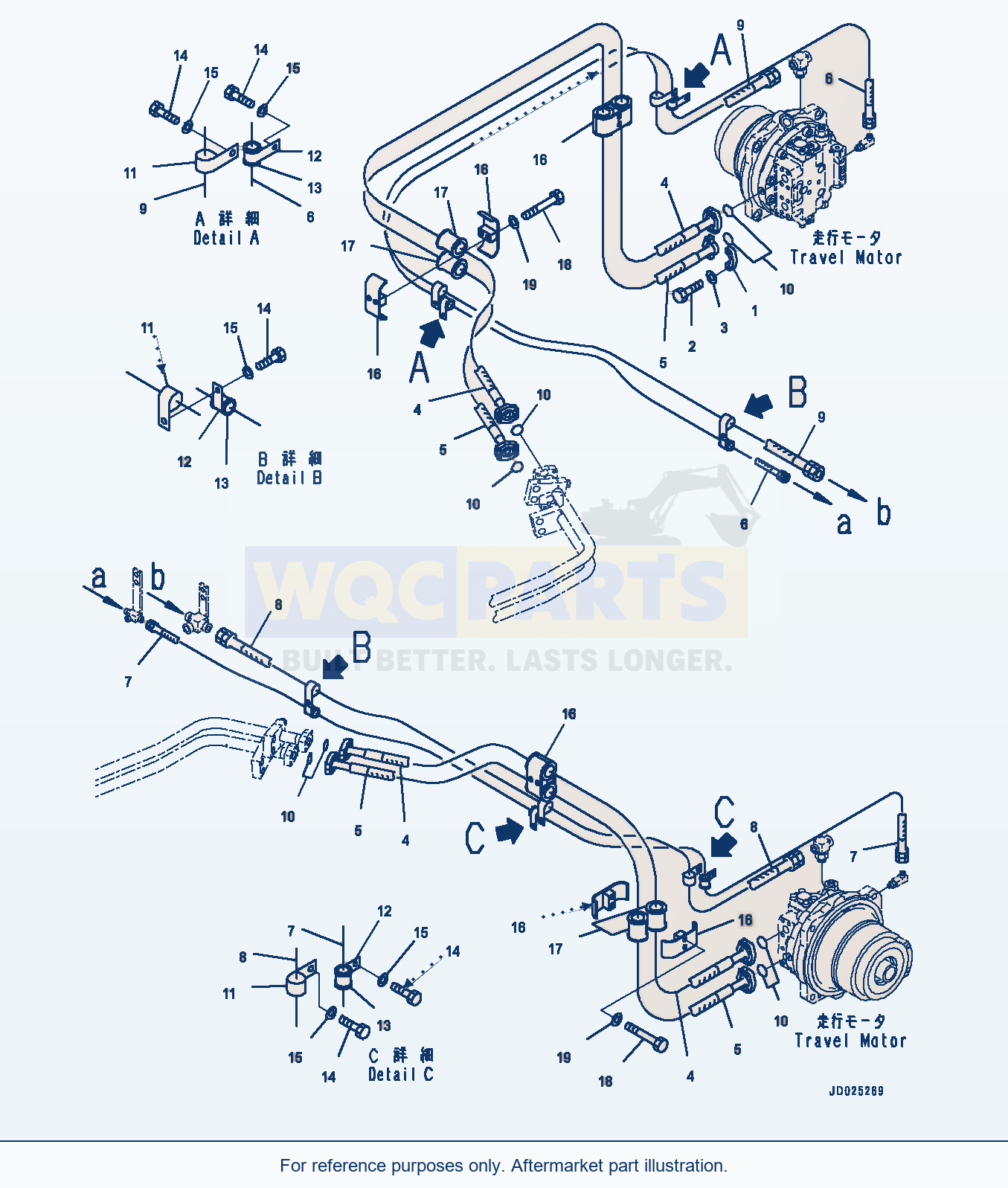 Komatsu PC1250LC-8 Travel Piping, Motor Side (#30158-) parts diagram