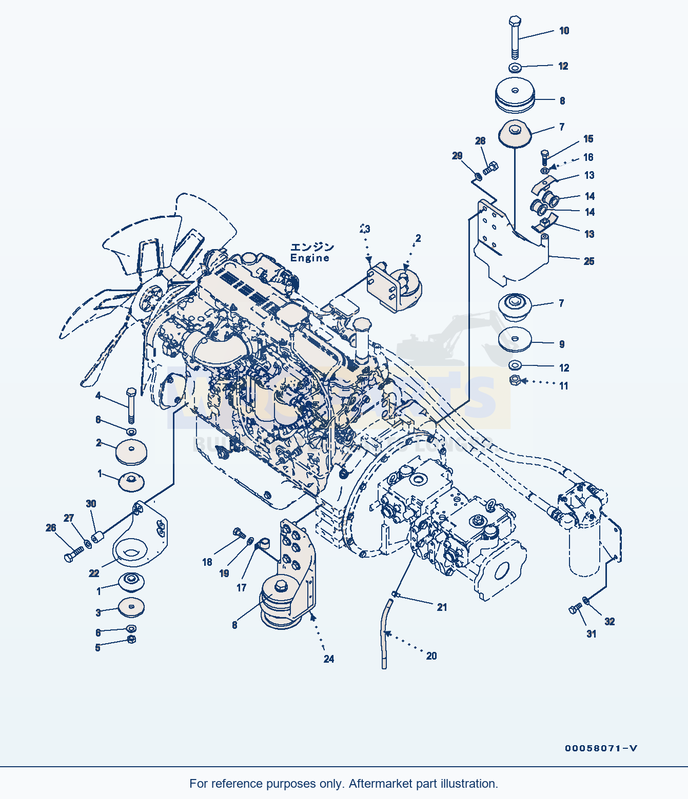 Komatsu PC300-8 Engine Mounts (#C50001-) parts diagram