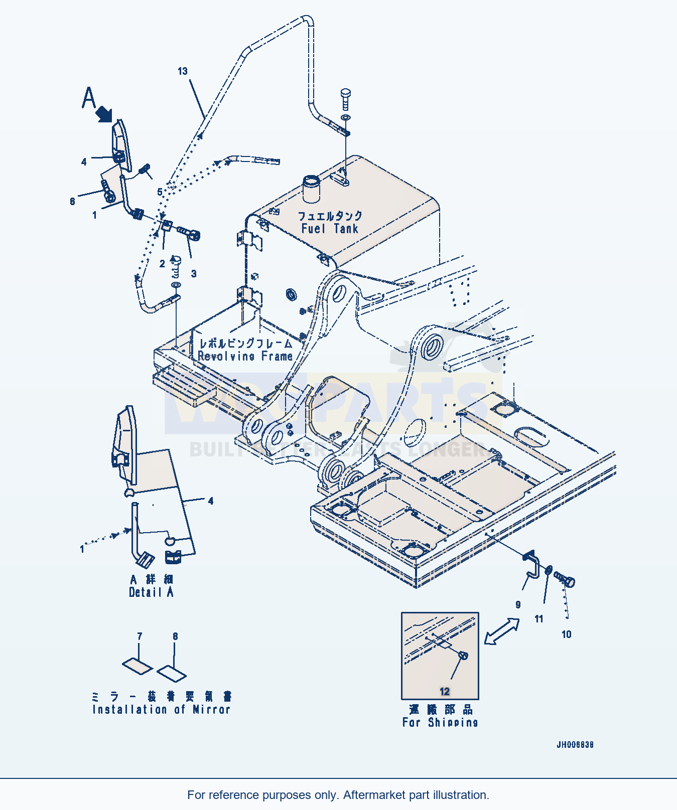 Komatsu PC400-8 Rearview Mirror R.H. (#75001-) parts diagram