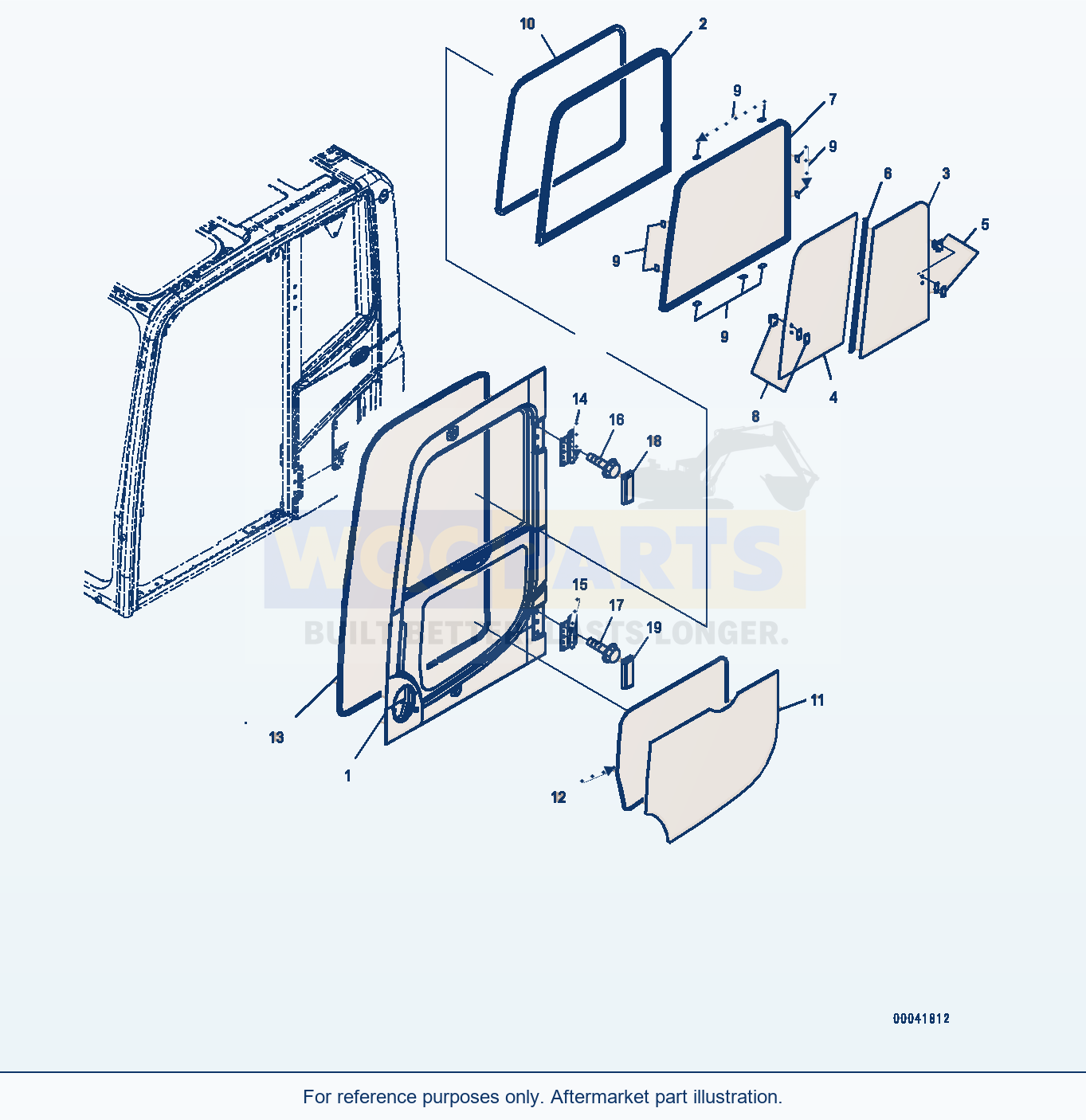 Komatsu PC450LC-8 Cab, EU Arrangement — Cab, Door (#70001-) parts diagram