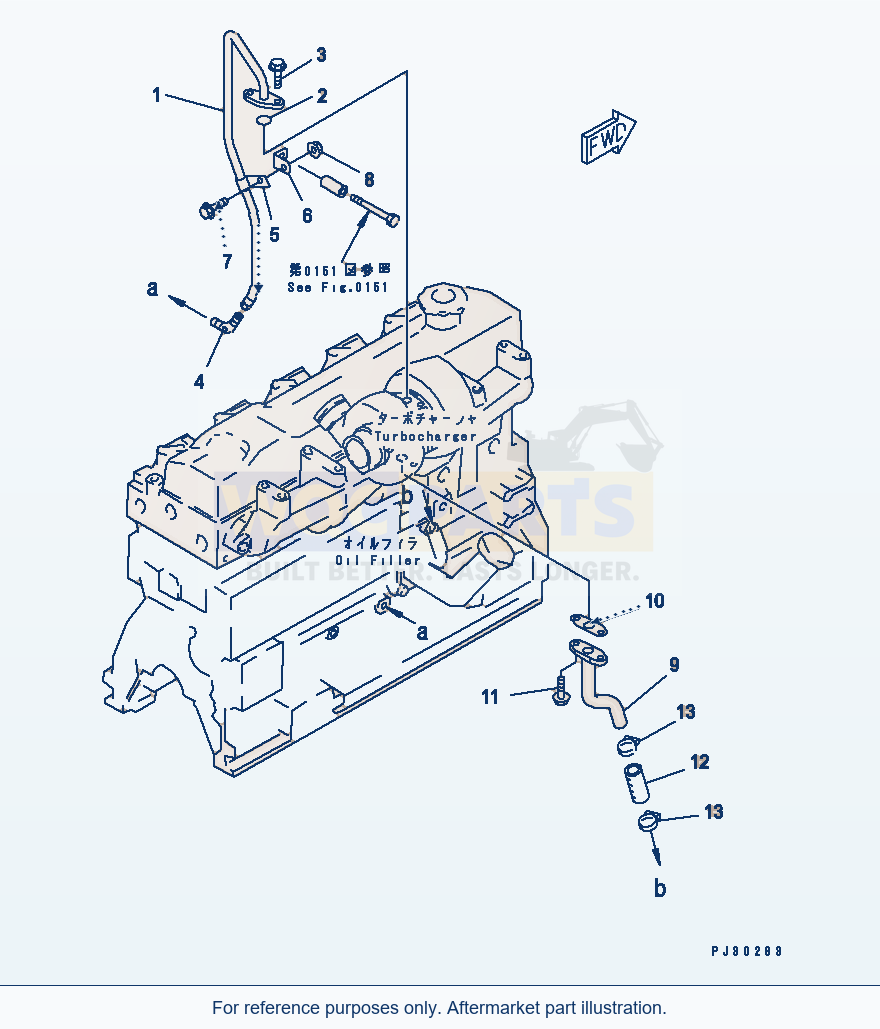 Komatsu WA180-1 Turbocharger Lubricating Oil Piping parts diagram