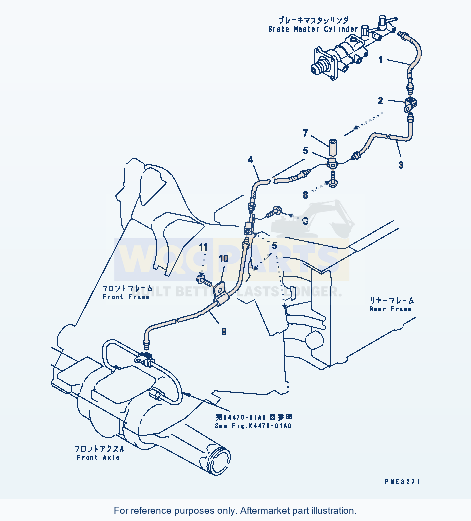 Komatsu WA180-3 Brake Control (Front Brake Line) parts diagram