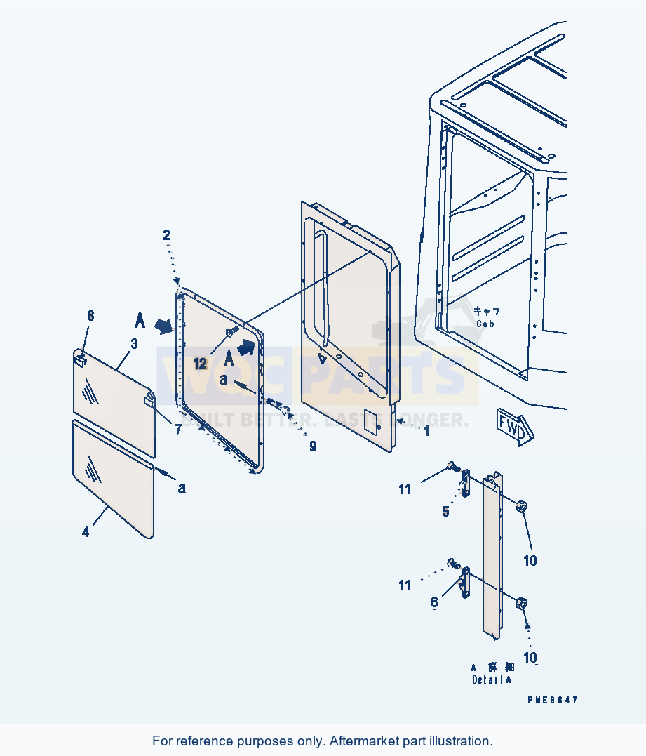 Komatsu WA180L-3 Rops Cab (Door, R.H.) parts diagram