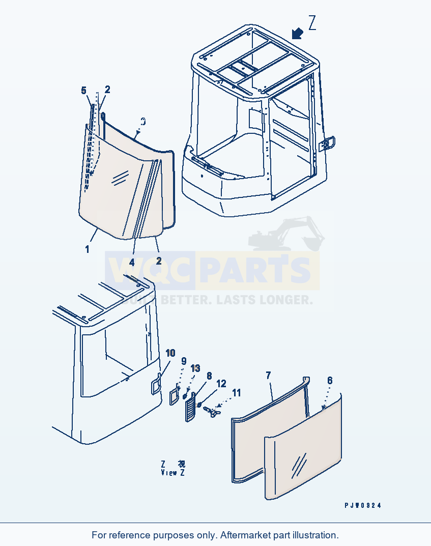 Komatsu WA180L-3 Rops Cab (Window) parts diagram
