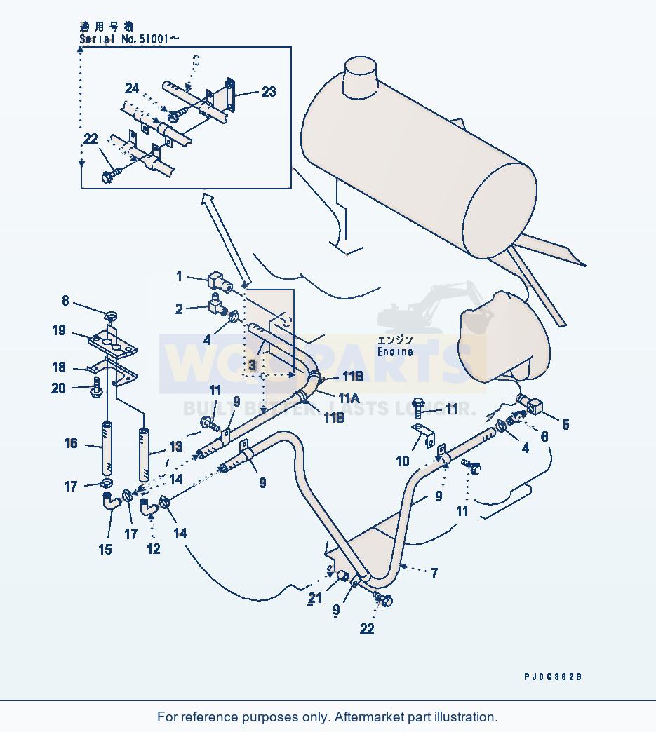 Komatsu WA180PT-3 Heater Piping parts diagram