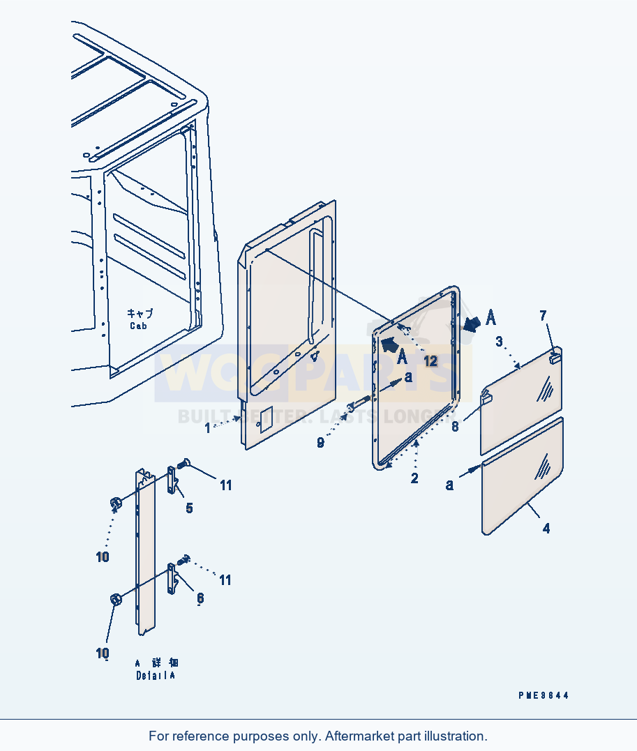Komatsu WA180PT-3 Rops Cab (Door, L.H.) parts diagram