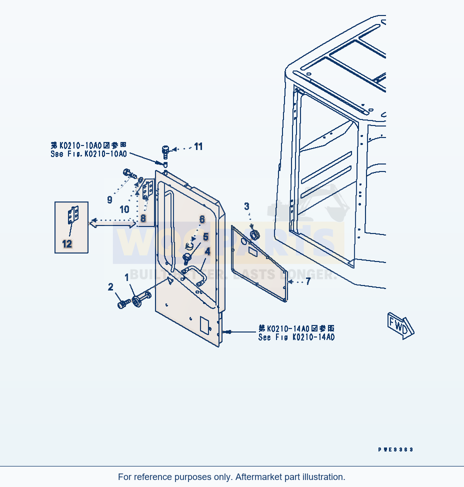 Komatsu WA180PT-3 Rops Cab (Door Mounting Parts, R.H.) parts diagram