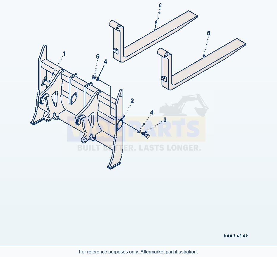 Komatsu WA180PT-3MC Fork Assembly (With 60-Inch Tines) parts diagram