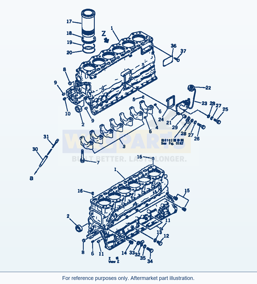 Komatsu WA200-1 Cylinder Block (With Turbocharger)(#86387-) parts diagram