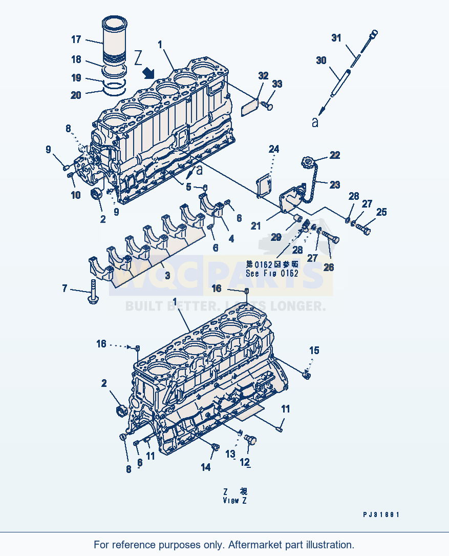Komatsu WA200-1 Cylinder Block (With Turbocharger) parts diagram