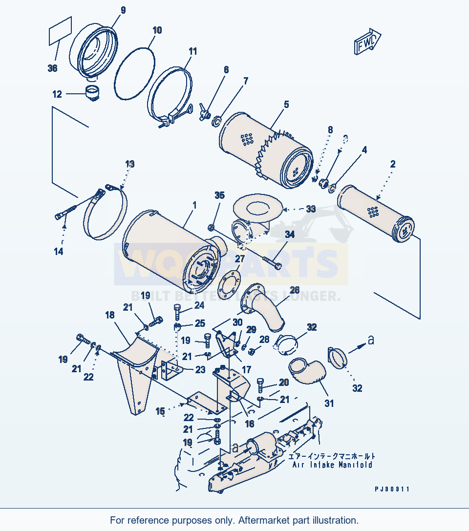 Komatsu WA200-1 Air Cleaner And Mounting (Tunnel Spec.) parts diagram