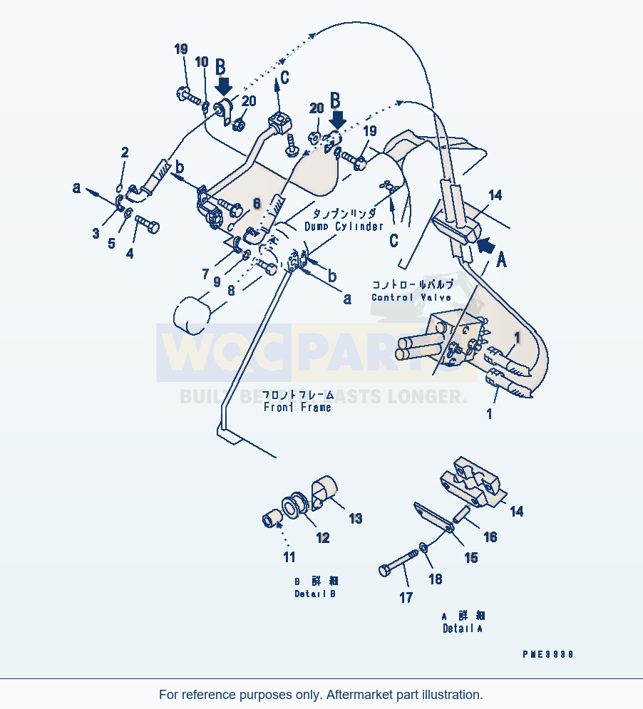 Komatsu WA200-3-SN Hydraulic Piping (Dump Cylinder Line) parts diagram