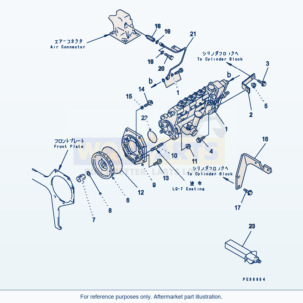 Komatsu WA200-3-X Fuel Injection Pump Mounting parts diagram