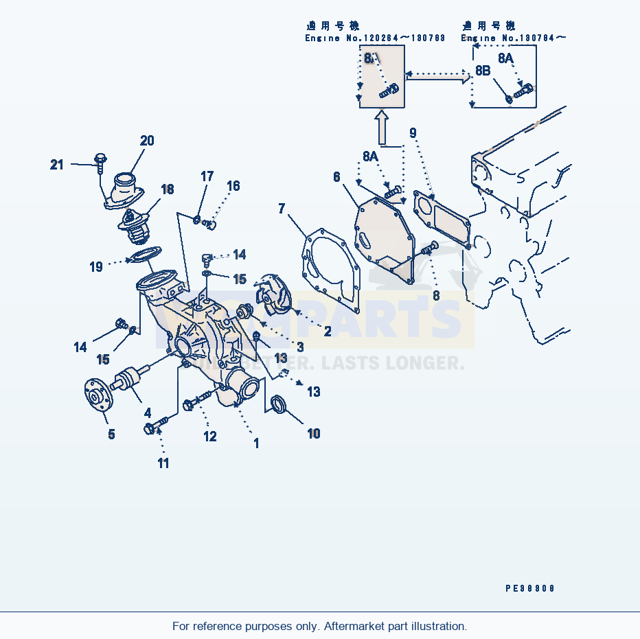 Komatsu WA200-3-X Water Pump parts diagram