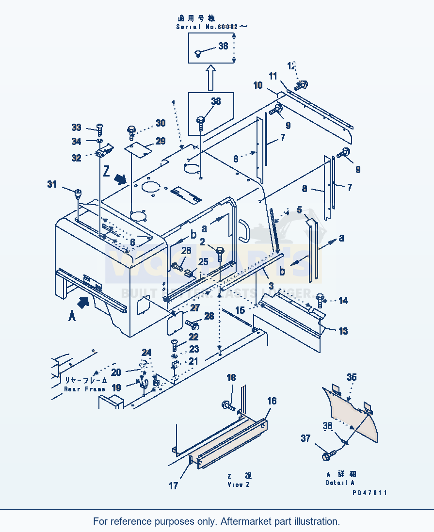 Komatsu WA200-3-X Engine Hood(#60001-) parts diagram