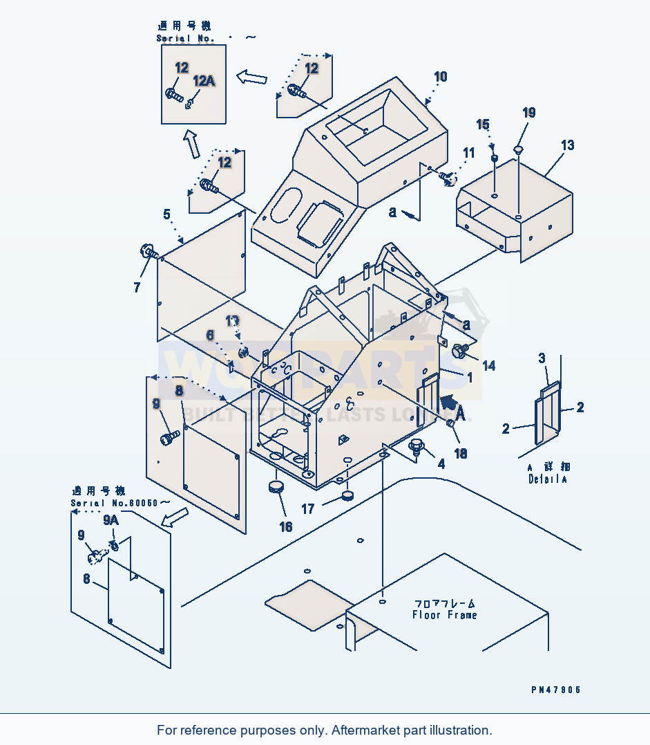 Komatsu WA200-3-X R.H. Console Box(#60001-) parts diagram