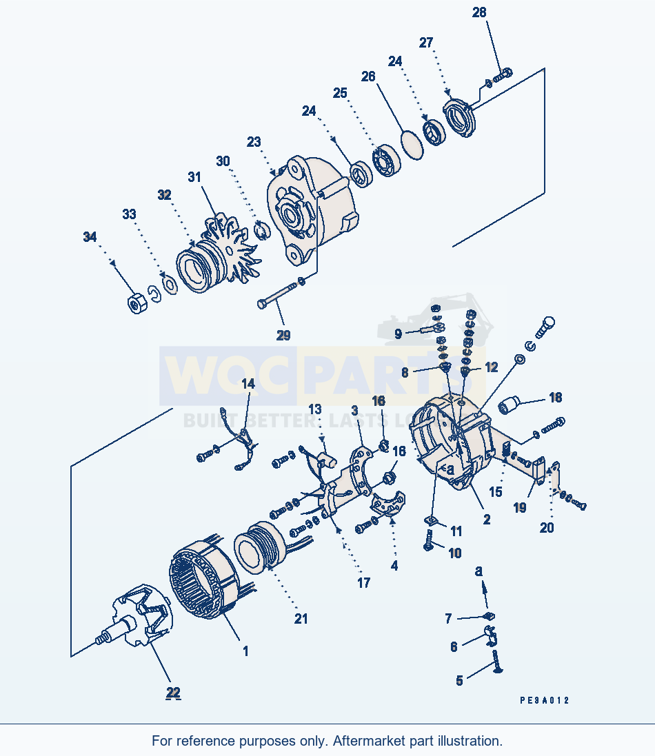 Komatsu WA200-3-XW Alternator (50A) (Inner Parts) parts diagram
