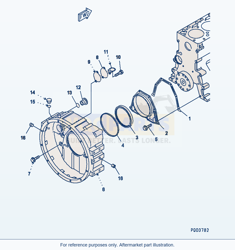 Komatsu WA200-3 Flywheel Housing(#26223714-26239105) parts diagram