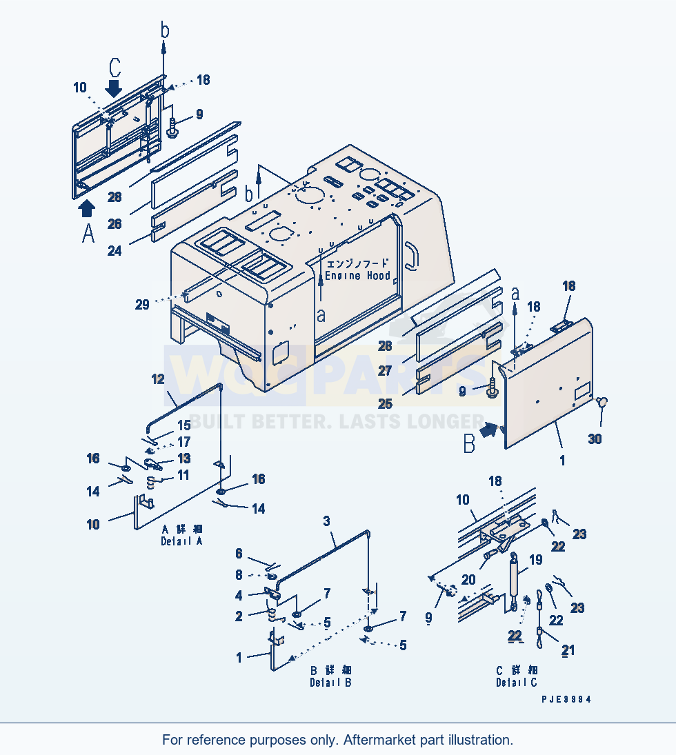 Komatsu WA200-3 Hood Door parts diagram