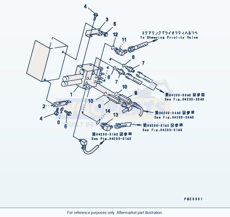 Komatsu WA200-3 Hydraulic Main Valve (With 2-Spool And Piping) parts diagram