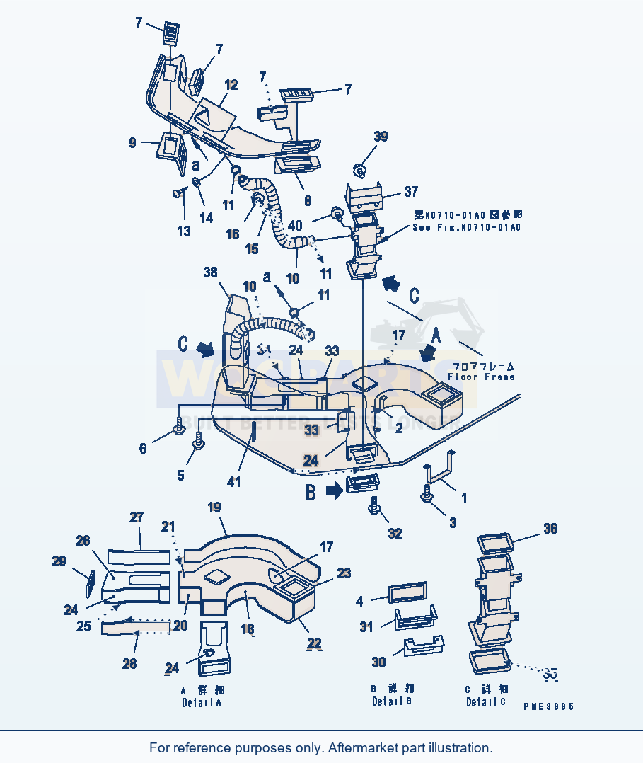Komatsu WA200-3 Air Conditioner And Heater Duct (With Pops Cab) parts diagram