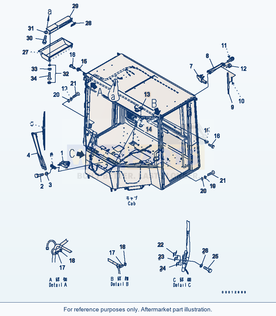 Komatsu WA200-5-SS 2-Persons Cab (Wiper) (Front, Rear) parts diagram