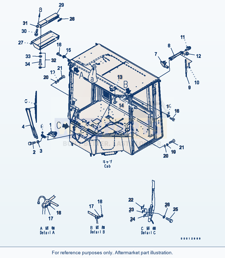 Komatsu WA200-5 2-Persons Cab (Wiper) (Front, Rear) parts diagram
