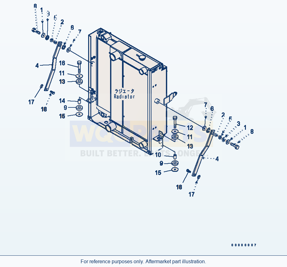 Komatsu WA200-5L Radiator Mounting parts diagram