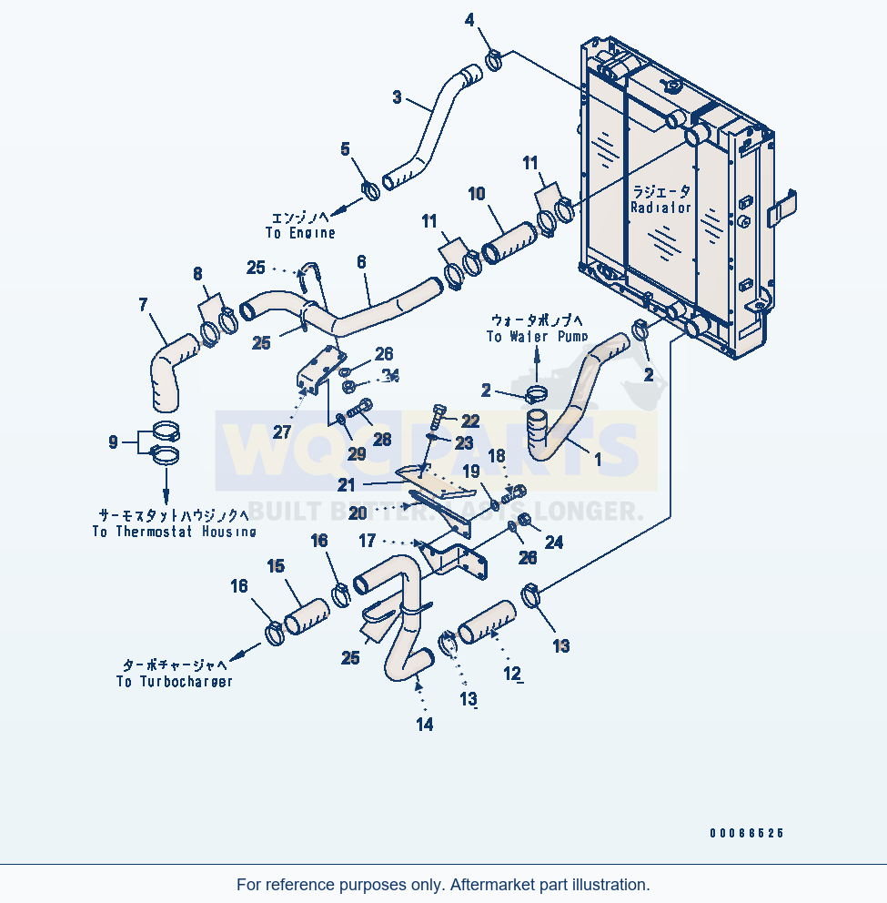Komatsu WA200-6 Coolant Line parts diagram