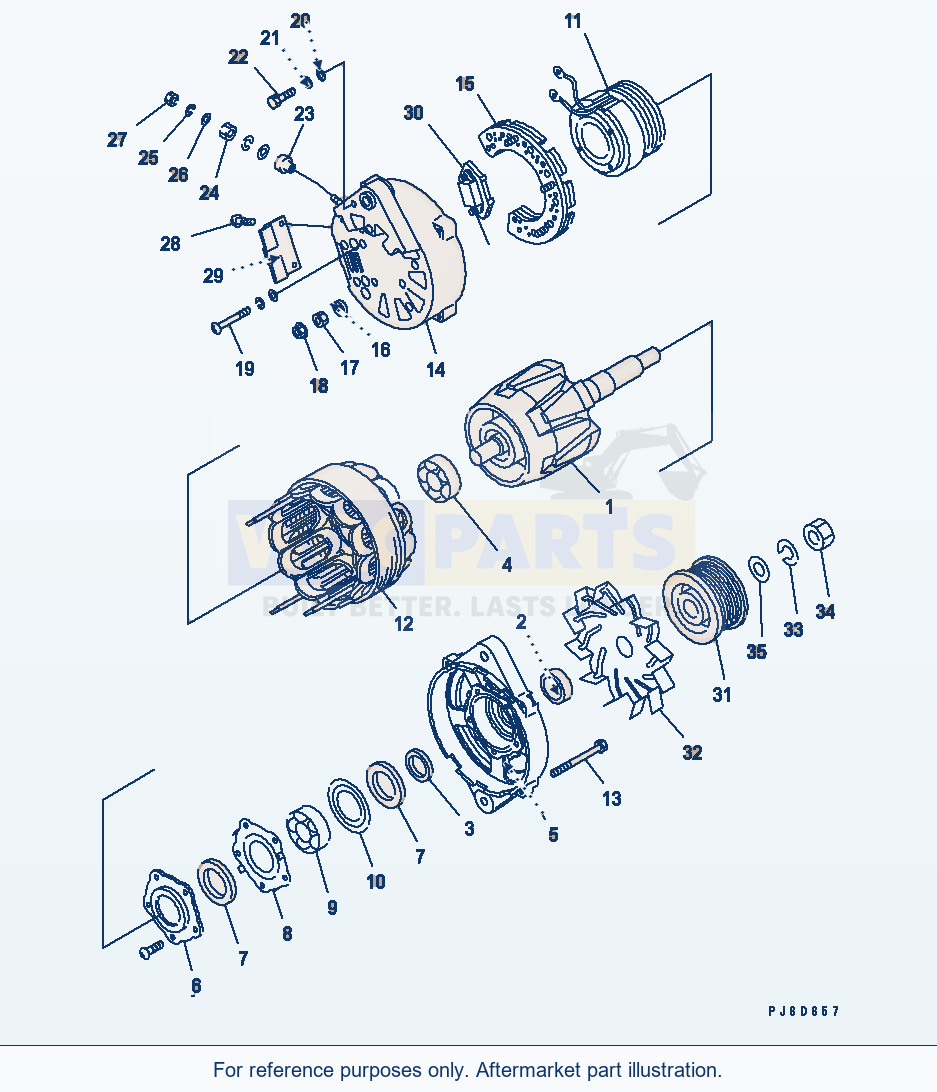 Komatsu WA200-6 Alternator (90A) (Inner Parts)(#26512585-) parts diagram