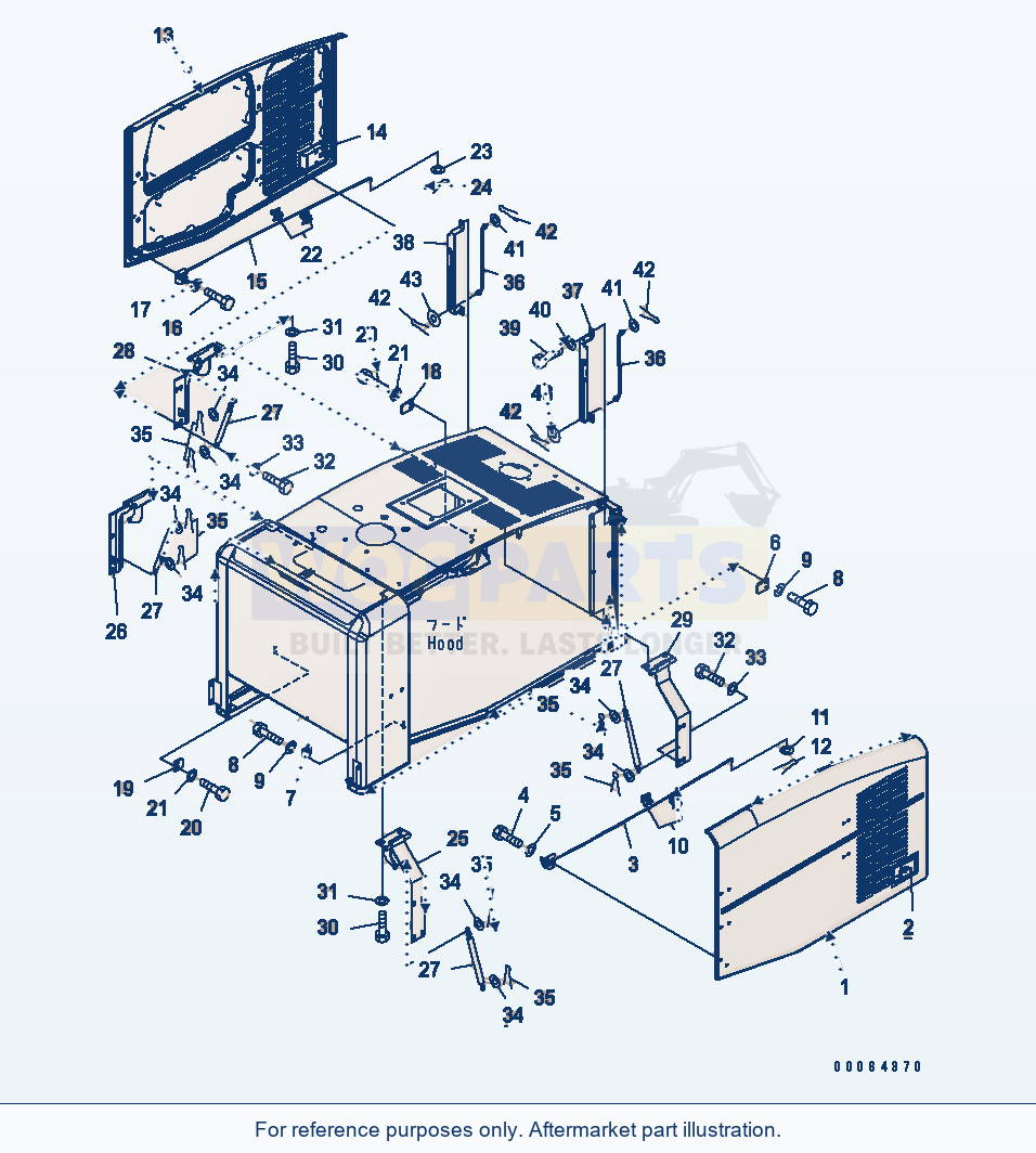 Komatsu WA200-6 Hood (Door, Spring And Plate) parts diagram