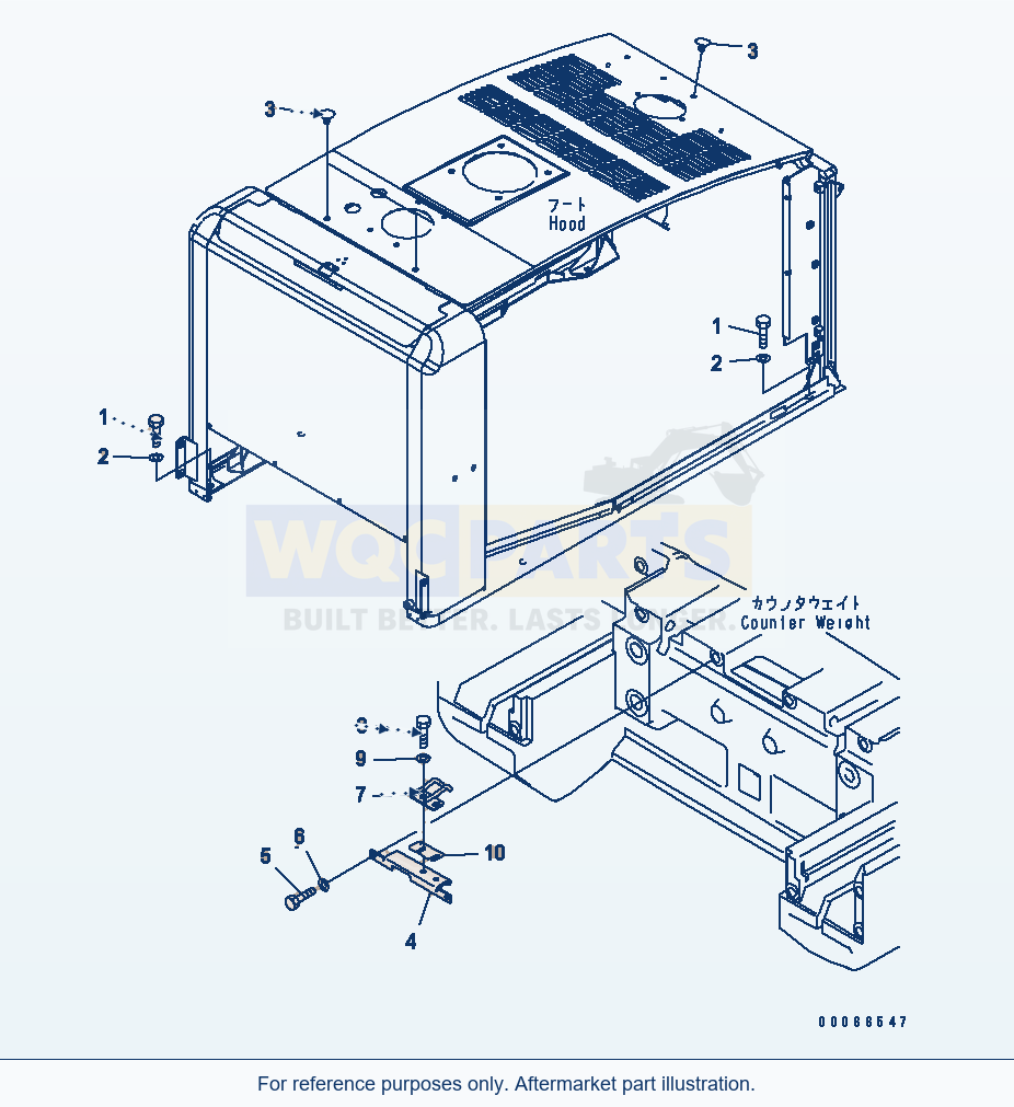 Komatsu WA200-6 Hood (Hood Mounting Parts, Cover And Striker) parts diagram