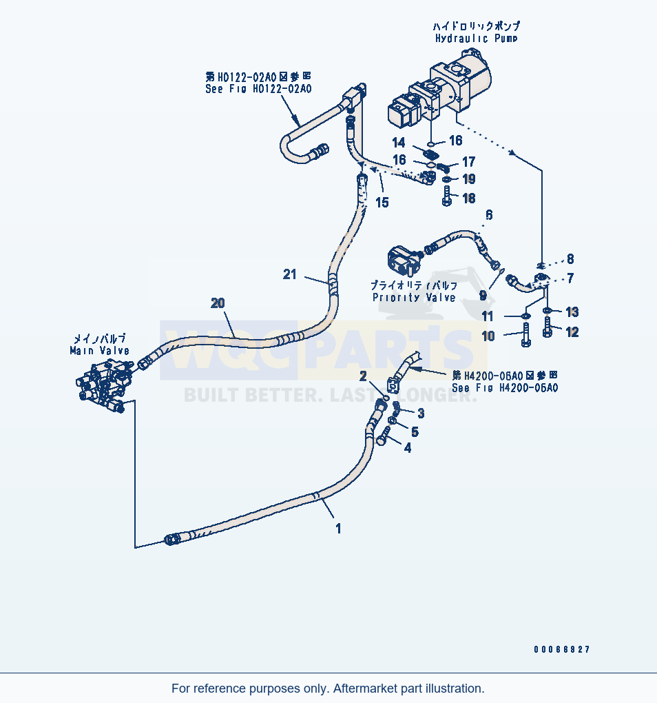 Komatsu WA200-6 Hydraulic Piping (Drain Line Hose) parts diagram