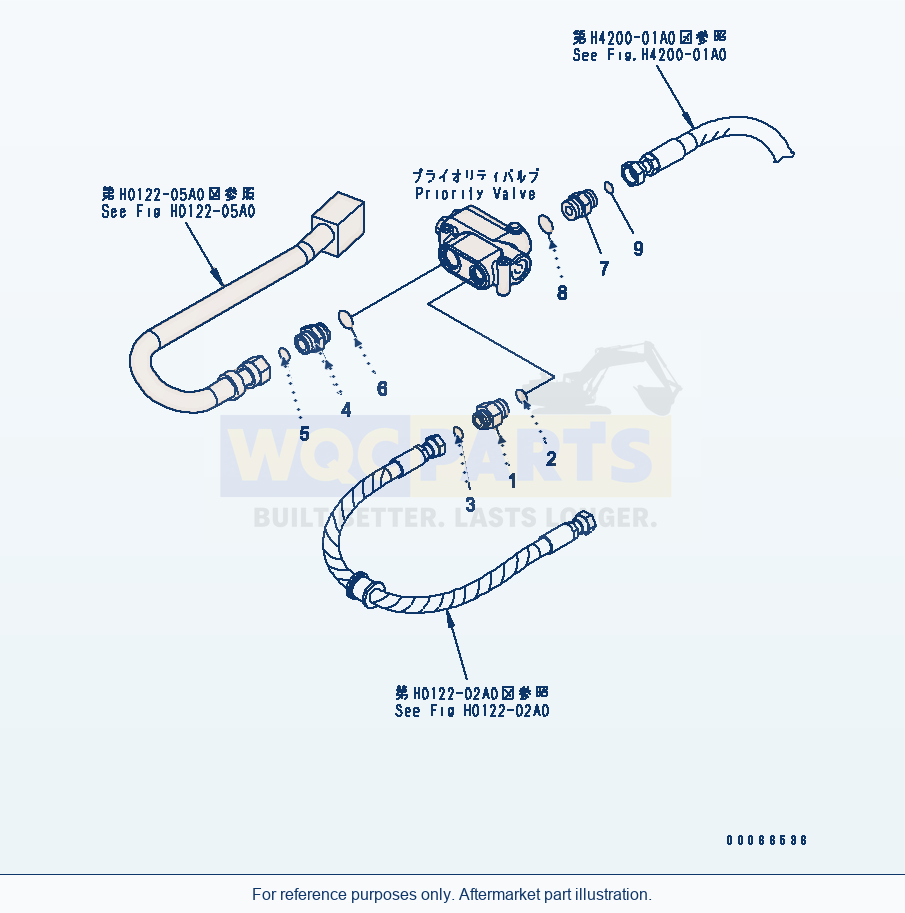 Komatsu WA200-6 Steering Valve (Tee And Union) parts diagram
