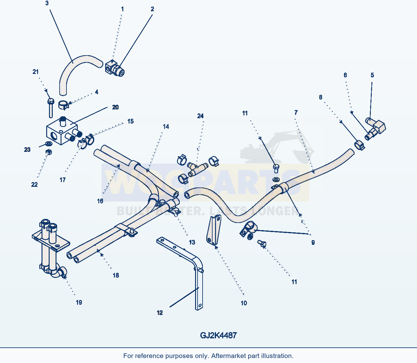 Komatsu WA200PT-5 Fan Drive Piping (Heater Line - New Var. Fan) parts diagram