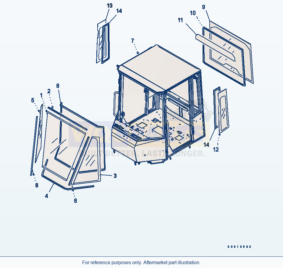 Komatsu WA200PT-5 Rops Cab (Body, Glass) (For Air Conditioner) parts diagram