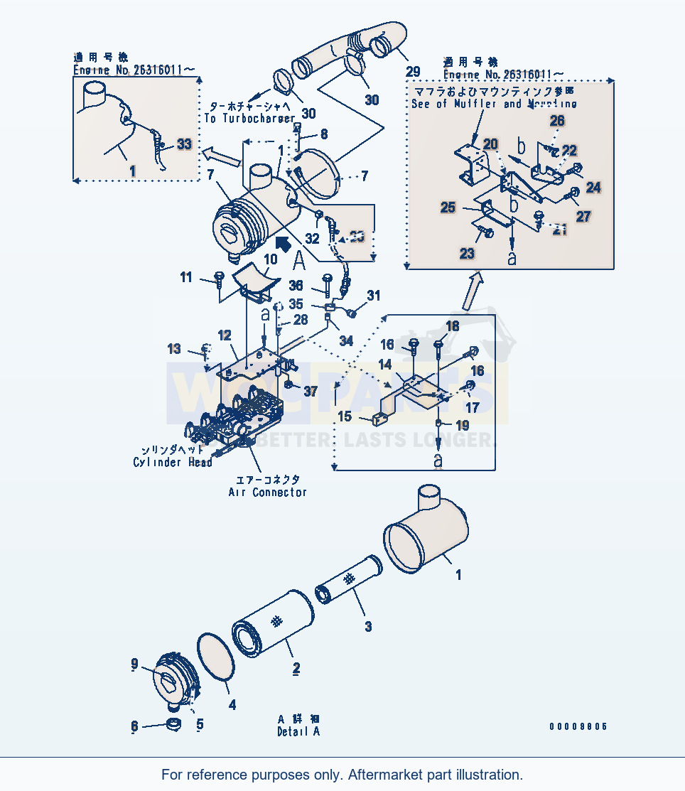 Komatsu WA200PTL-5 Air Cleaner(#26302312-26319076) parts diagram
