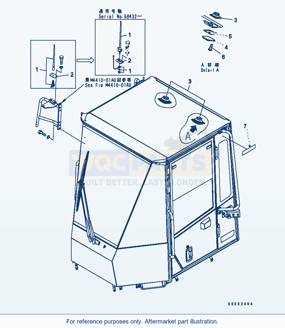 Komatsu WA200PTL-5 Rops Cab (Antenna, Speaker) parts diagram