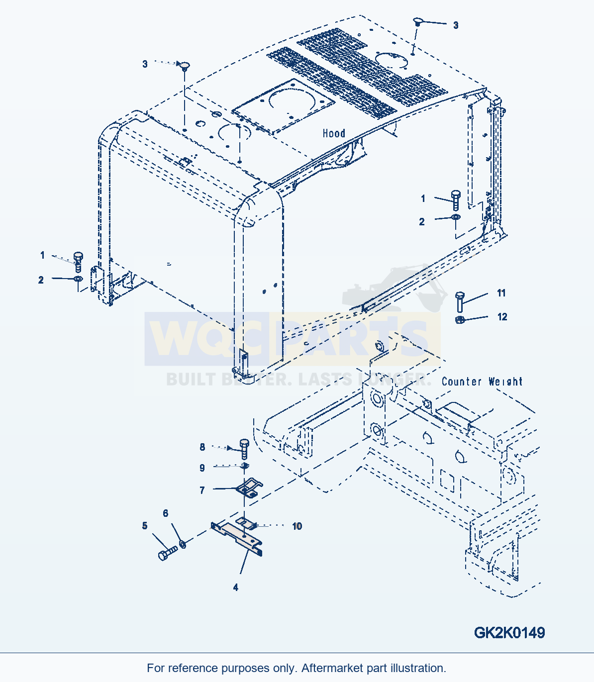 Komatsu WA200PZ-6 Hood (Hood Mounting Parts, Cover And Striker) parts diagram