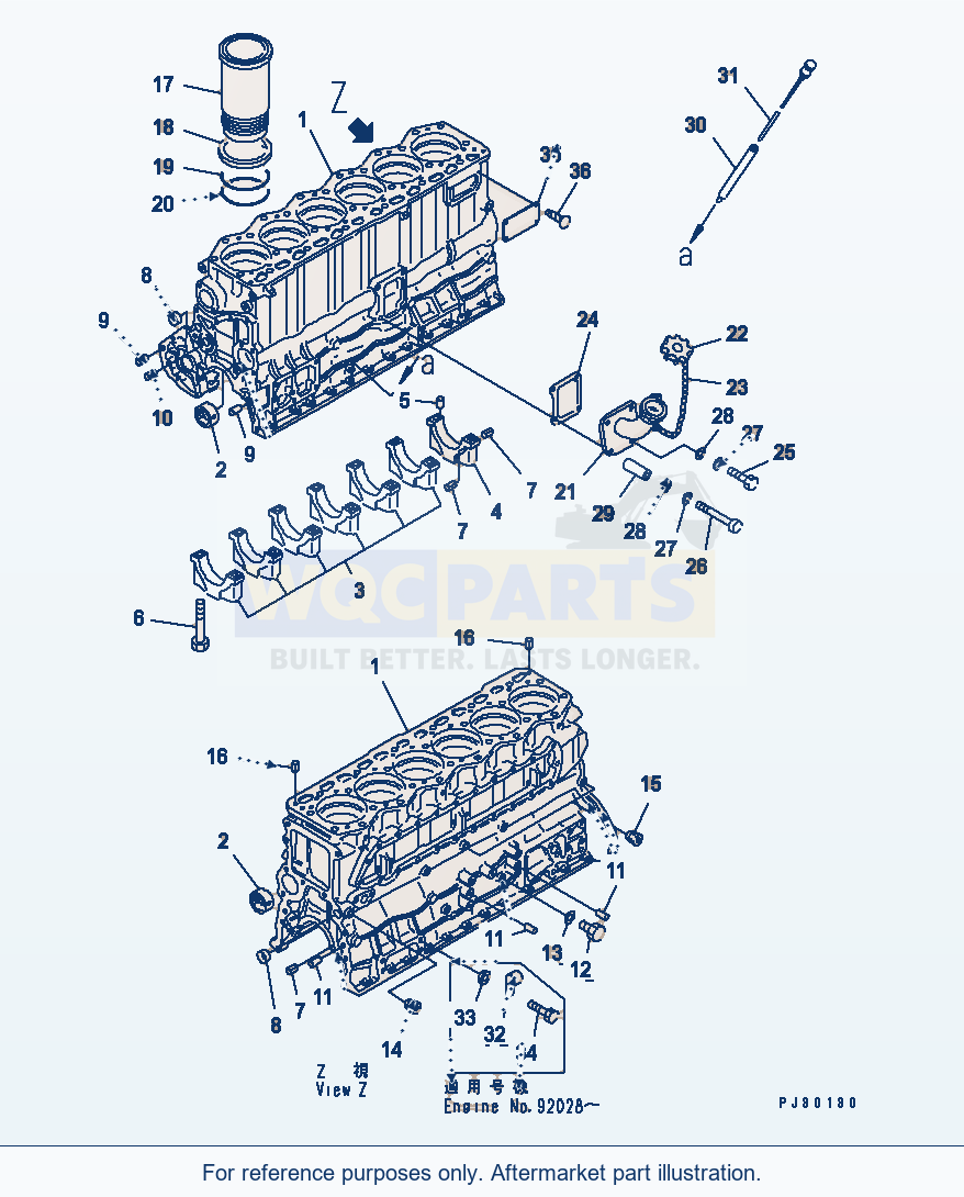 Komatsu WA250-1 Cylinder Block parts diagram