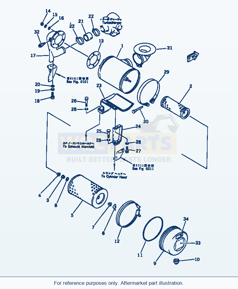 Komatsu WA250-1 Air Cleaner And Mounting parts diagram
