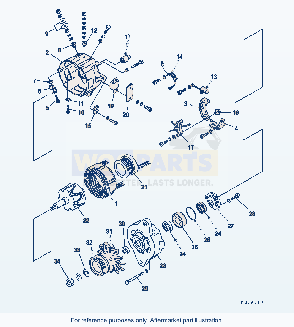 Komatsu WA250-1 Alternator (50A) parts diagram