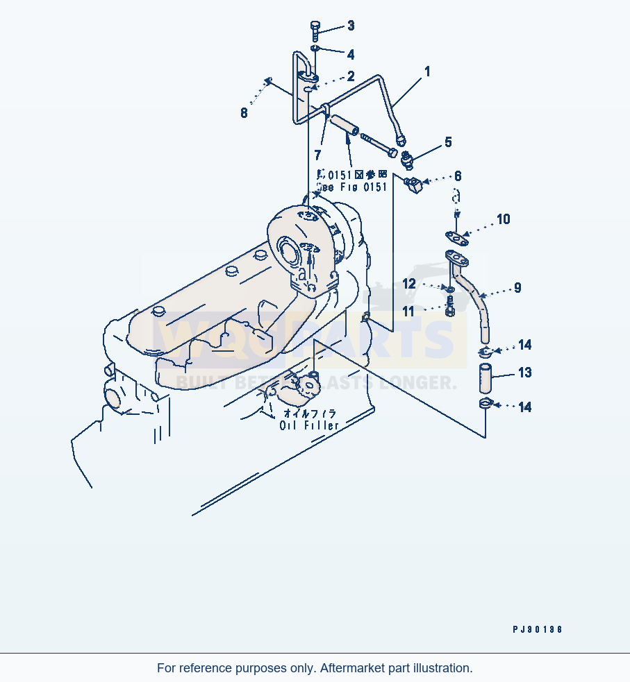 Komatsu WA250-1 Turbocharger Lubricating Oil Piping parts diagram