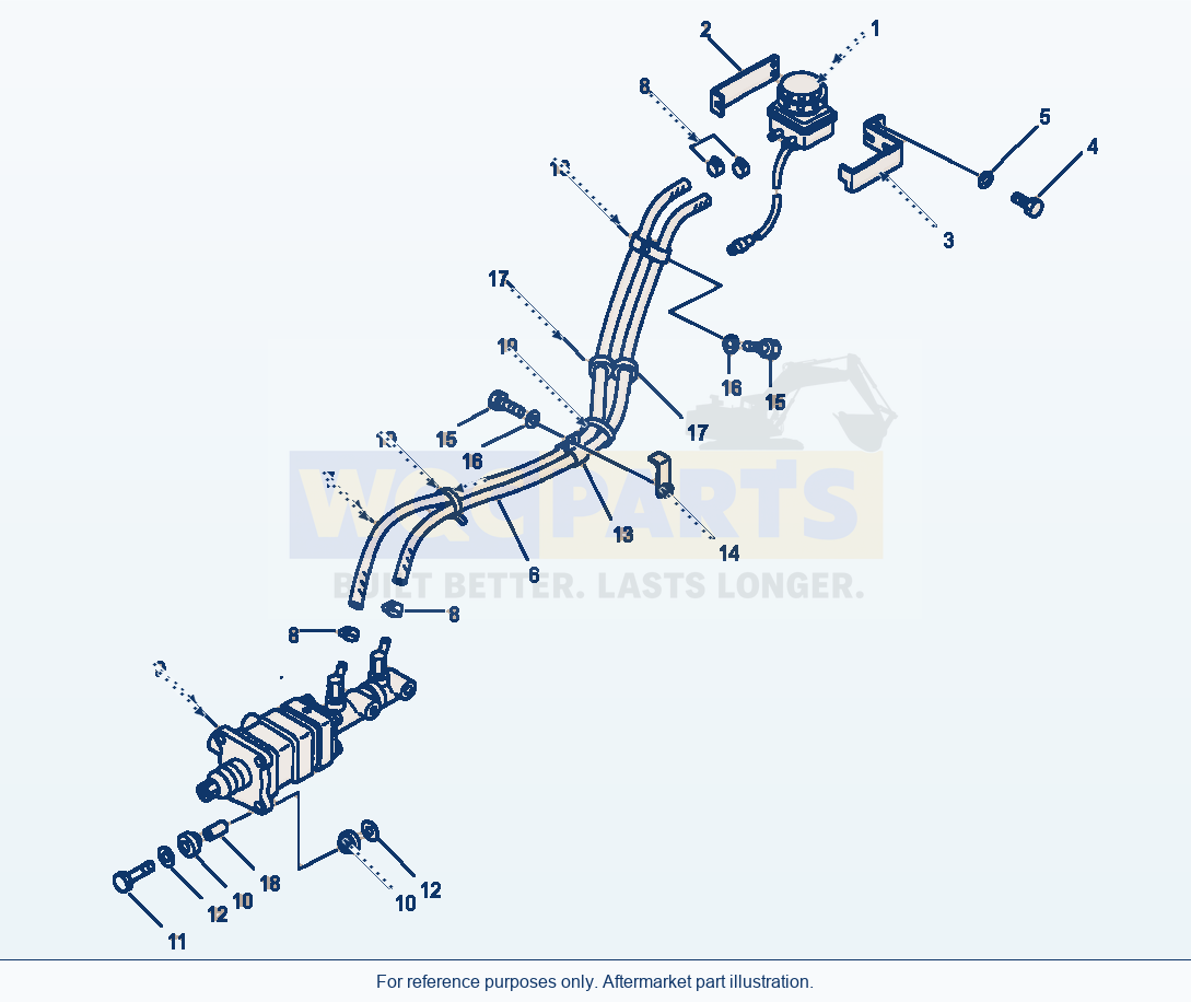 Komatsu WA250-1LC Brake Oil Piping Master Cylinder To Reservoir parts diagram