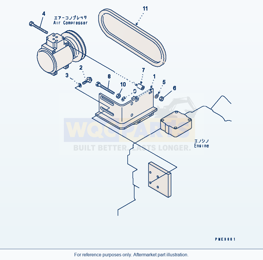 Komatsu WA250-3-SN Air Conditioner (Air Compressor Mounting) parts diagram