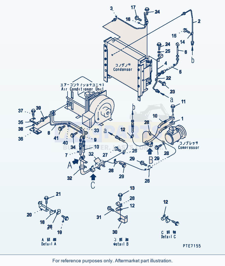 Komatsu WA250-3-SN Air Conditioner (Air Compressor Piping) parts diagram