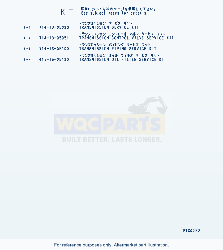 Komatsu WA250-3-SN Transmision Service Kit parts diagram