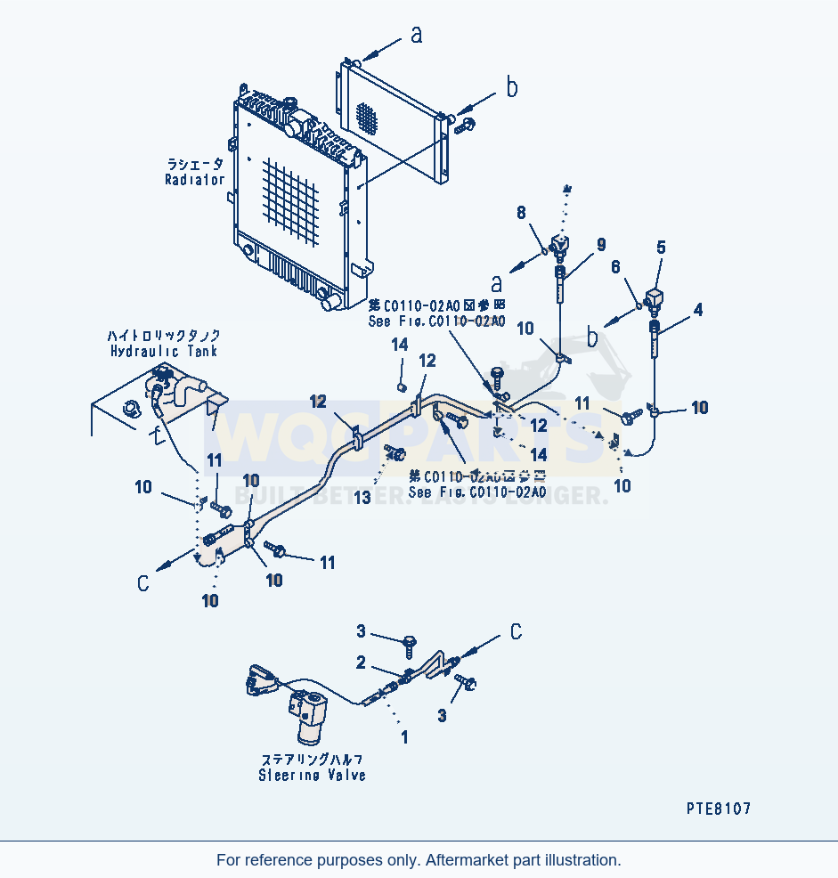 Komatsu WA250-3 Radiator (Hydraulic Oil Cooler Line) parts diagram