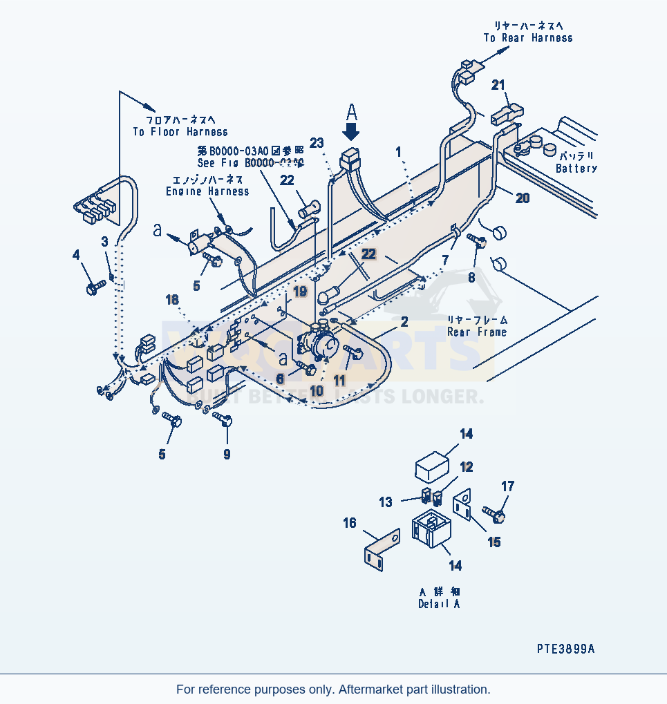 Komatsu WA250-3 Main Harness (Rear Frame Line) Serial 53001-UP parts diagram